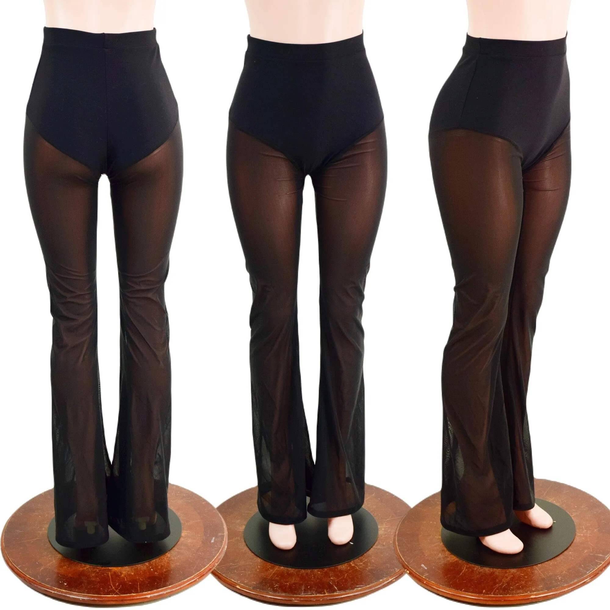 Black Zen Bootcut Leggings with Siren cut and Black Mesh Legs