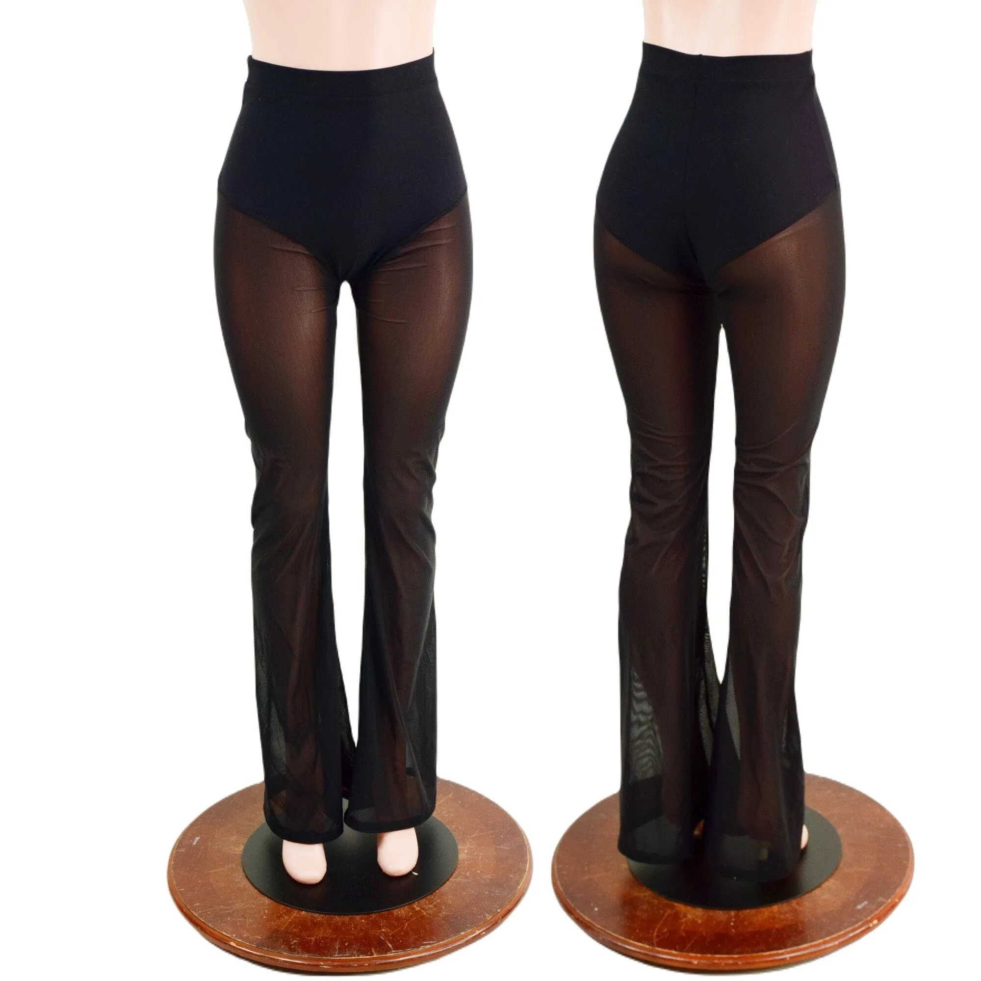 Black Zen Bootcut Leggings with Siren cut and Black Mesh Legs