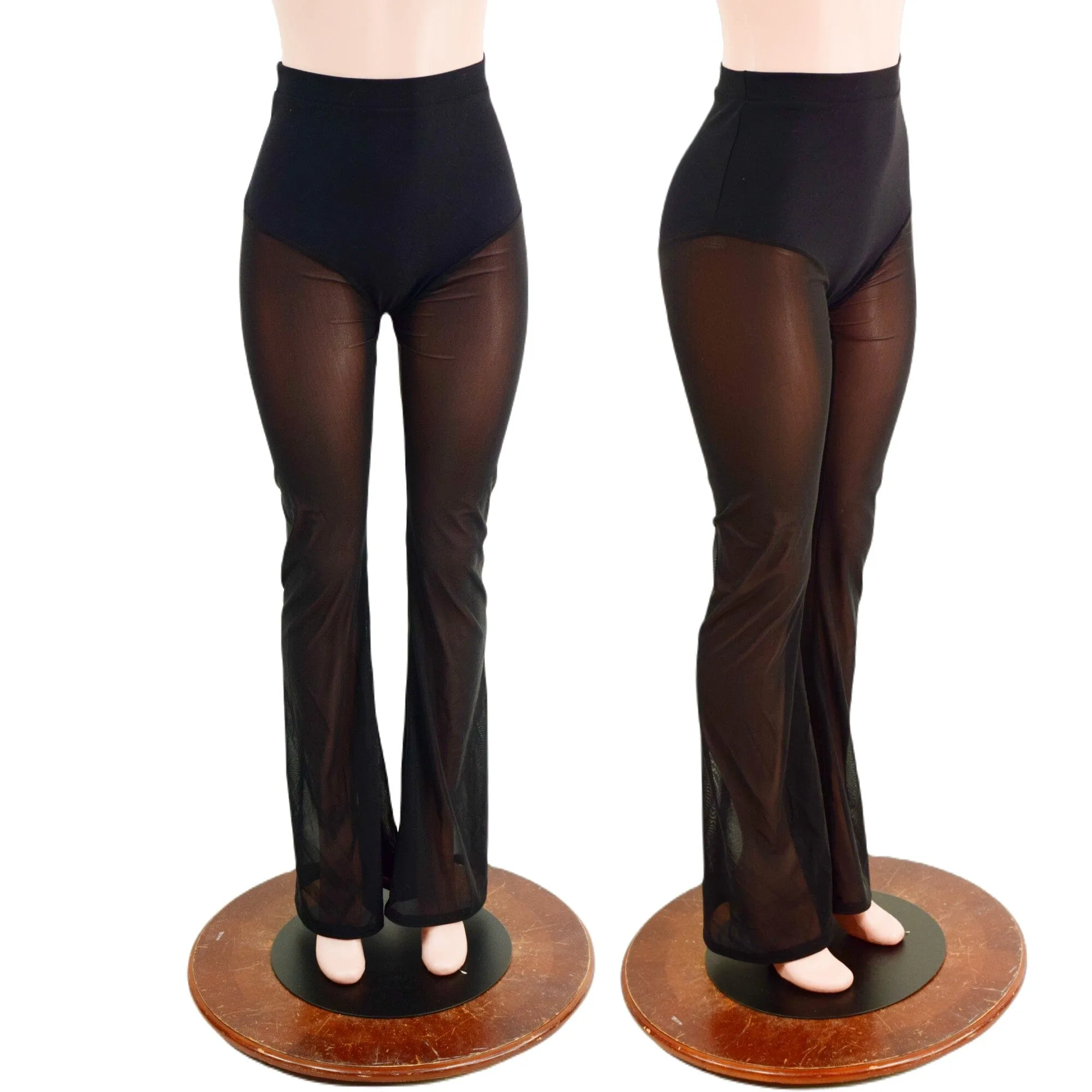 Black Zen Bootcut Leggings with Siren cut and Black Mesh Legs