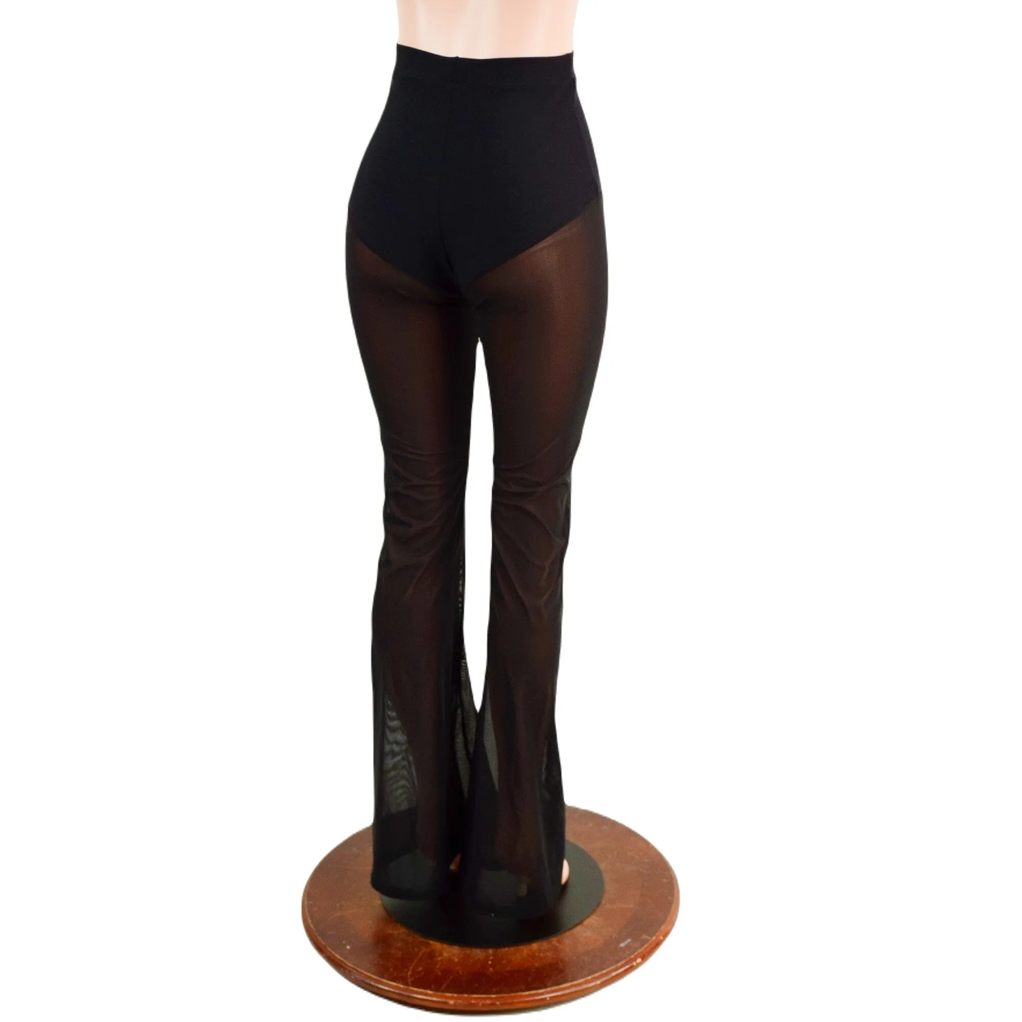 Black Zen Bootcut Leggings with Siren cut and Black Mesh Legs