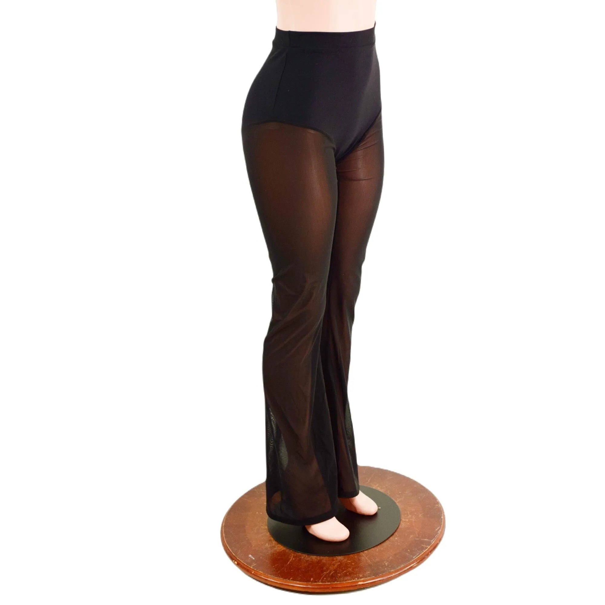 Black Zen Bootcut Leggings with Siren cut and Black Mesh Legs