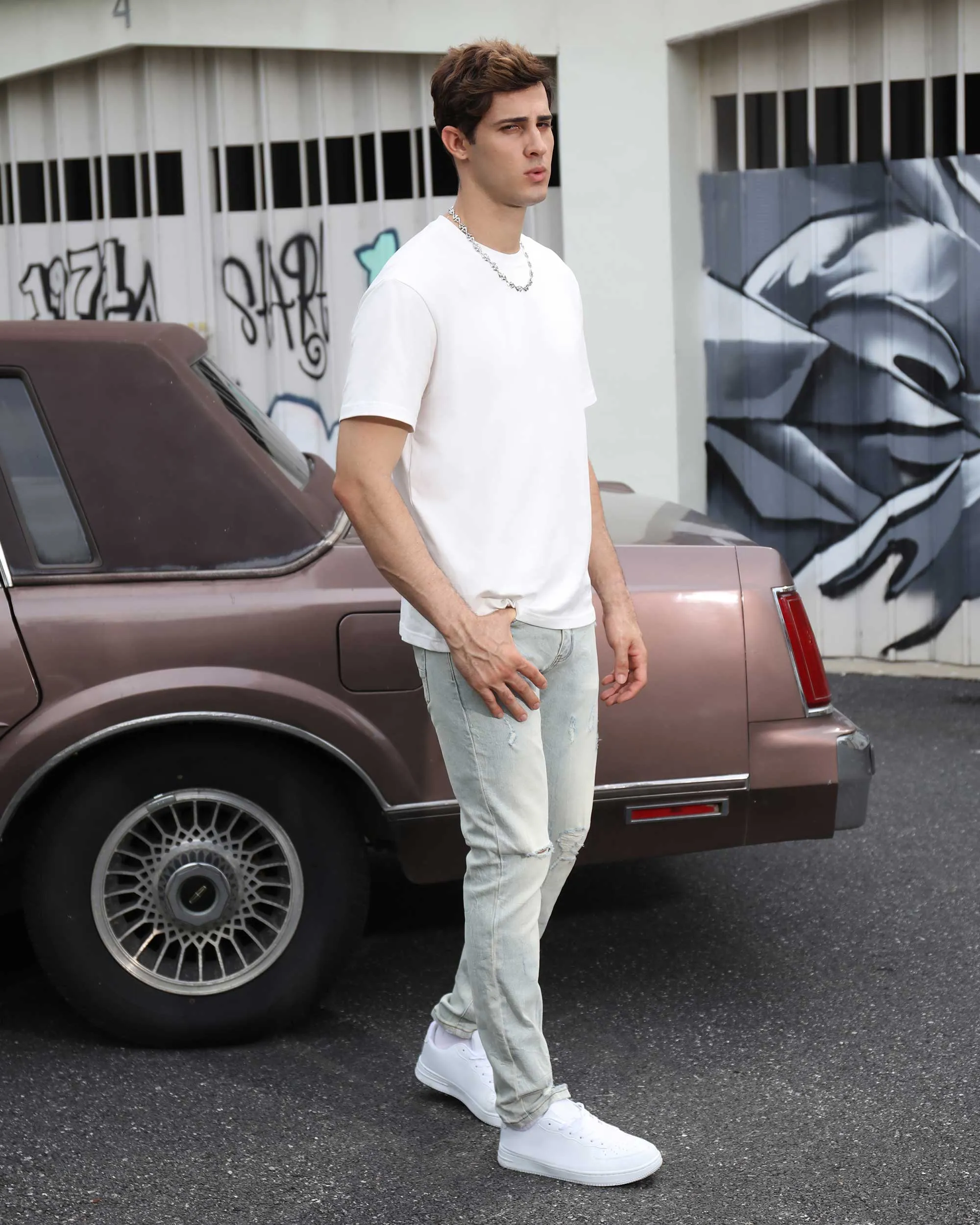 Classic Light Wash Straight Fit Blue Ripped Jeans