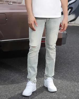 Classic Light Wash Straight Fit Blue Ripped Jeans