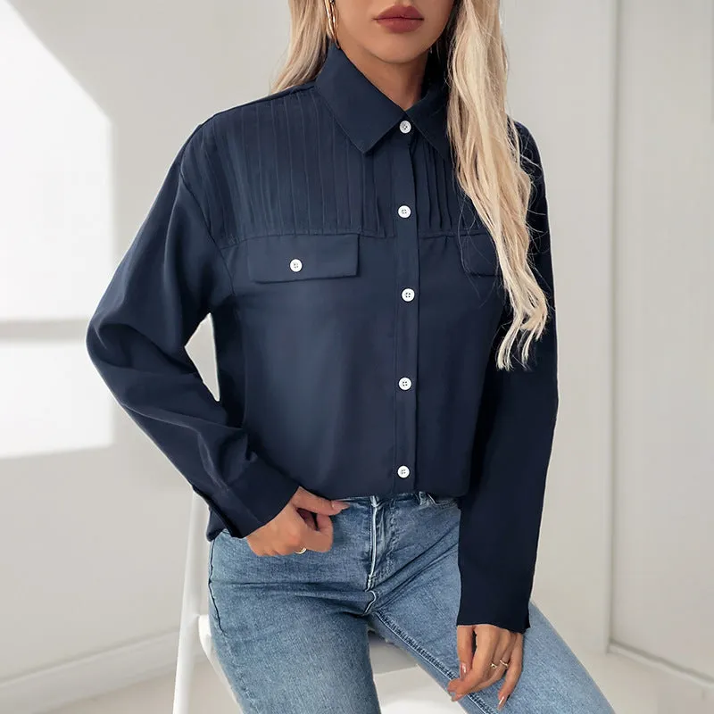 Commuter Lapel Shirt Women's Long-sleeved Cardigan Top