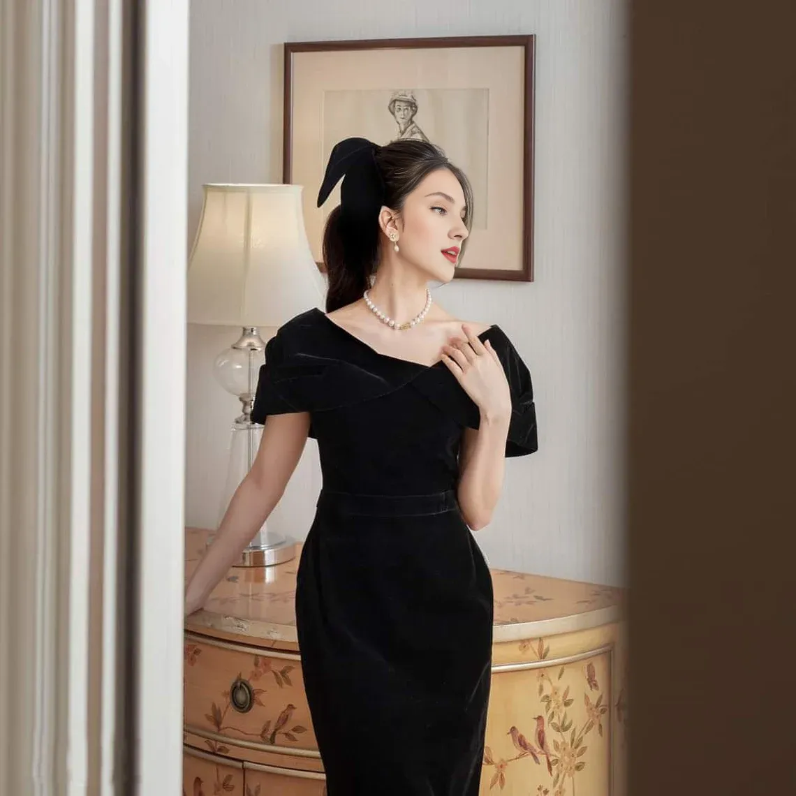 Cover Shoulder Midi Velvet Dress Bodycon Midi Dress Wedding Guest Party Dresses