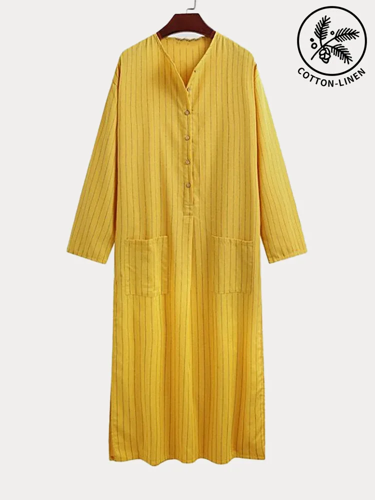 Cozy Cotton Linen Stripe Casual Robe