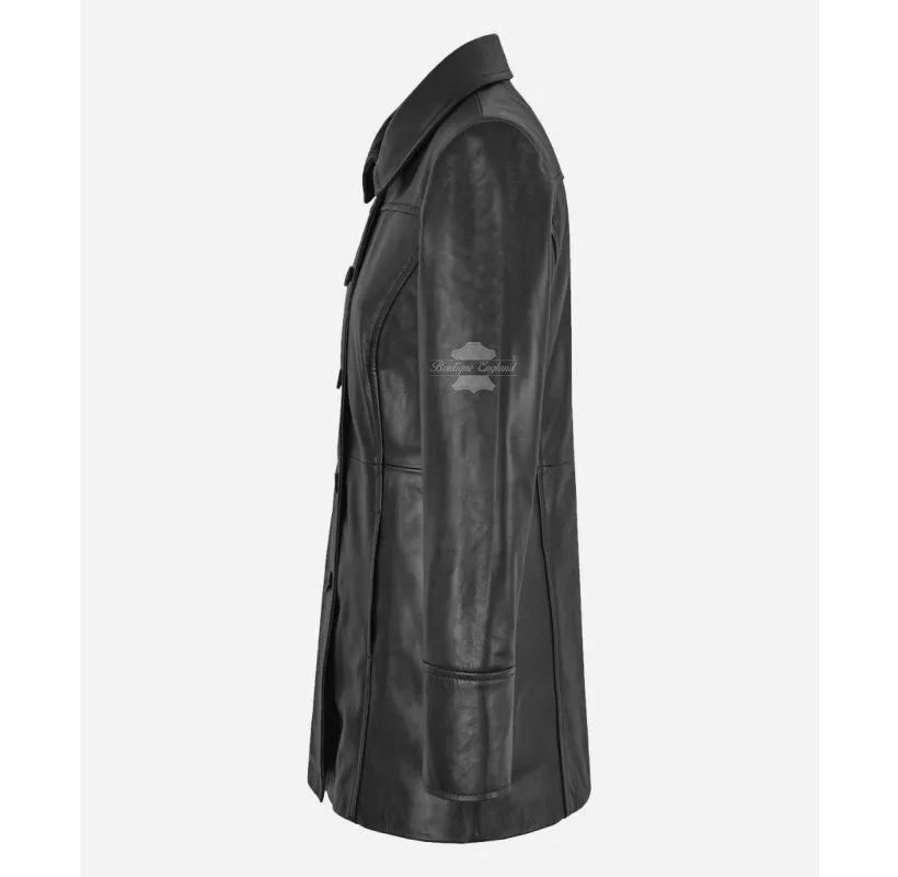 DOLLY Women Car Coat Ladies Long Length Formal Leather Jacket Coat