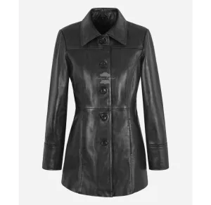DOLLY Women Car Coat Ladies Long Length Formal Leather Jacket Coat