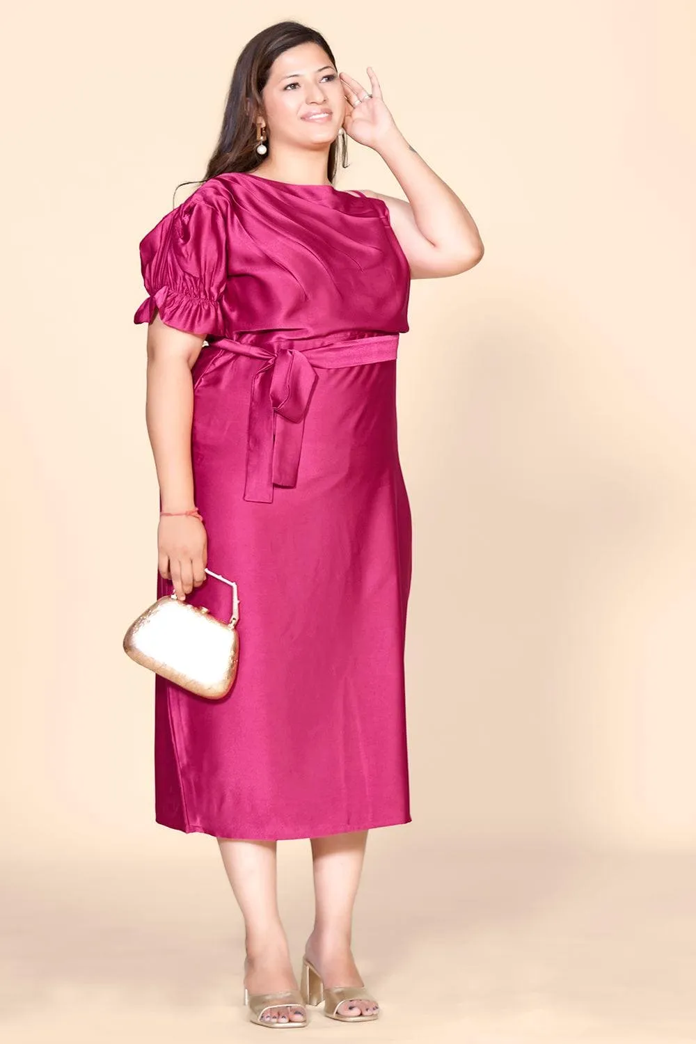 Elegant Velvet Satin One-Shoulder Midi Dress