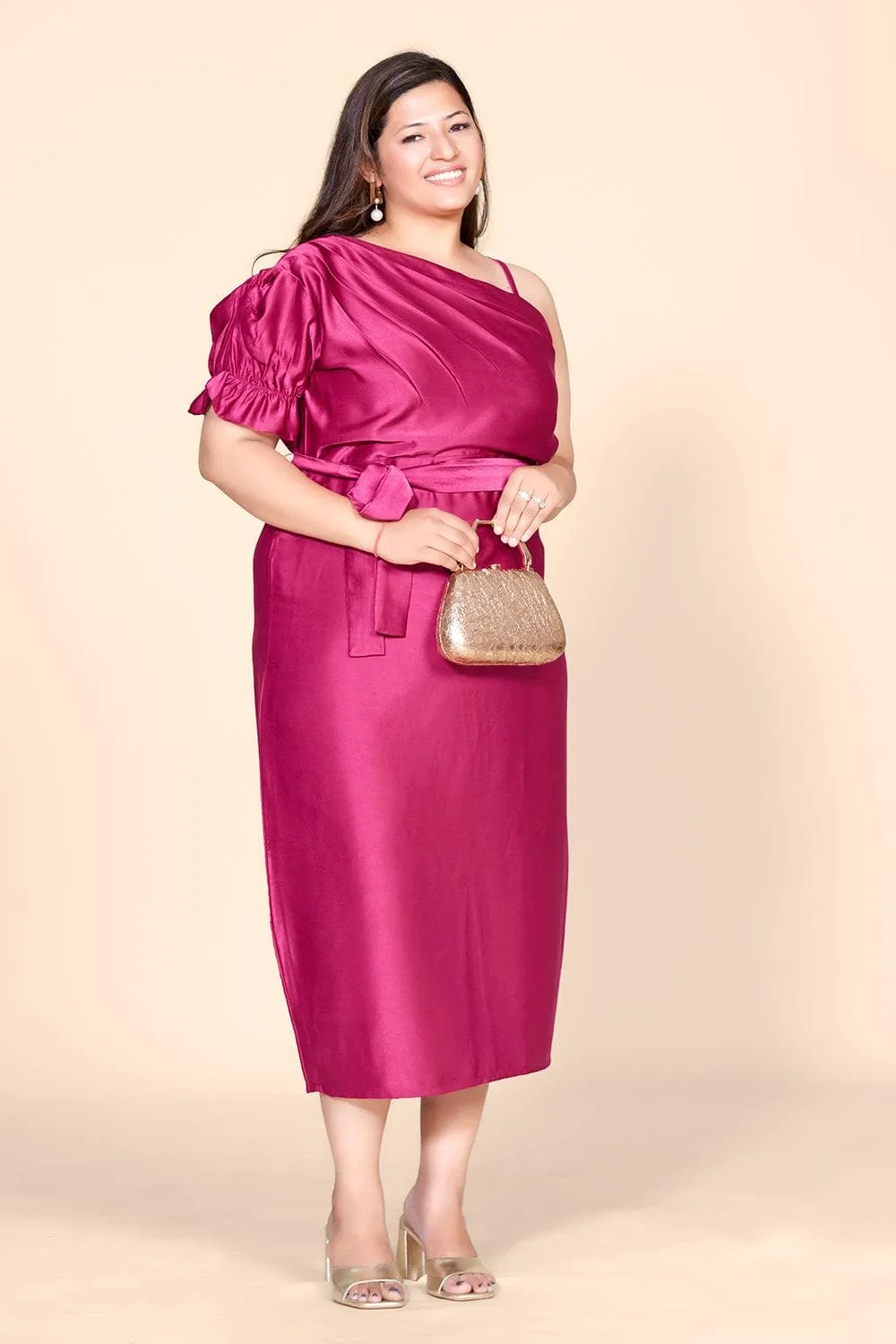 Elegant Velvet Satin One-Shoulder Midi Dress
