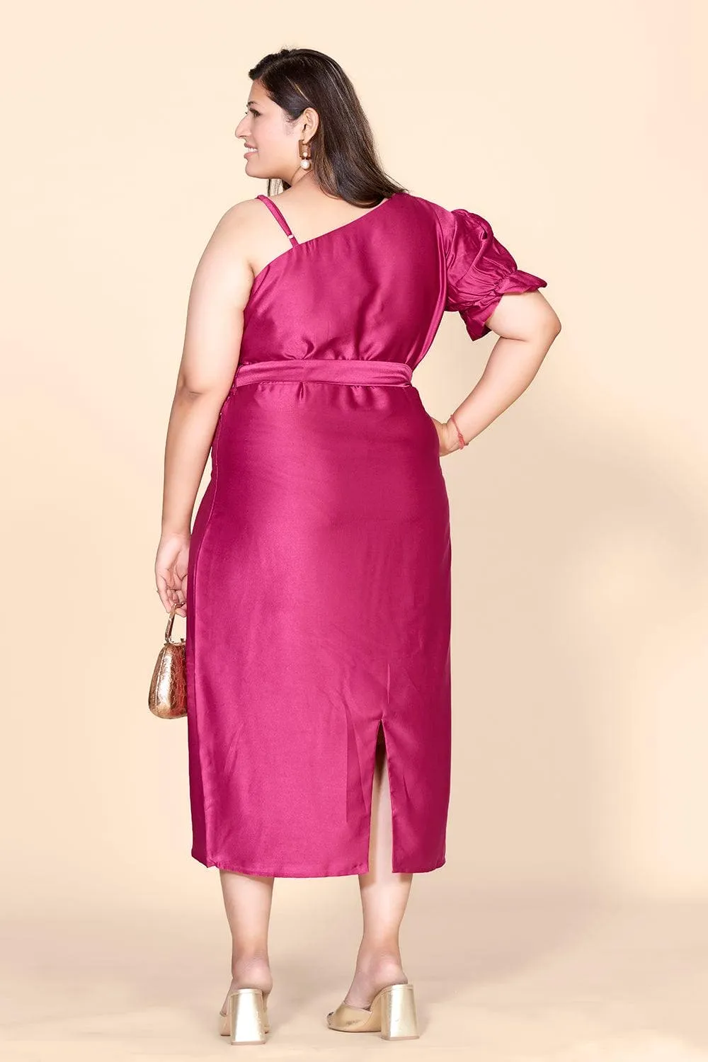 Elegant Velvet Satin One-Shoulder Midi Dress