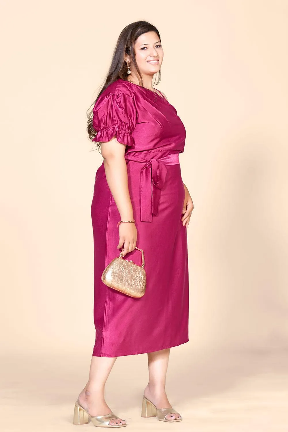 Elegant Velvet Satin One-Shoulder Midi Dress