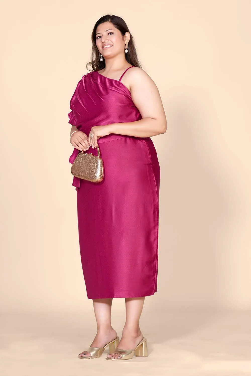 Elegant Velvet Satin One-Shoulder Midi Dress