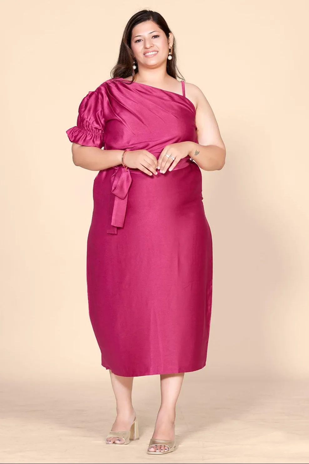 Elegant Velvet Satin One-Shoulder Midi Dress
