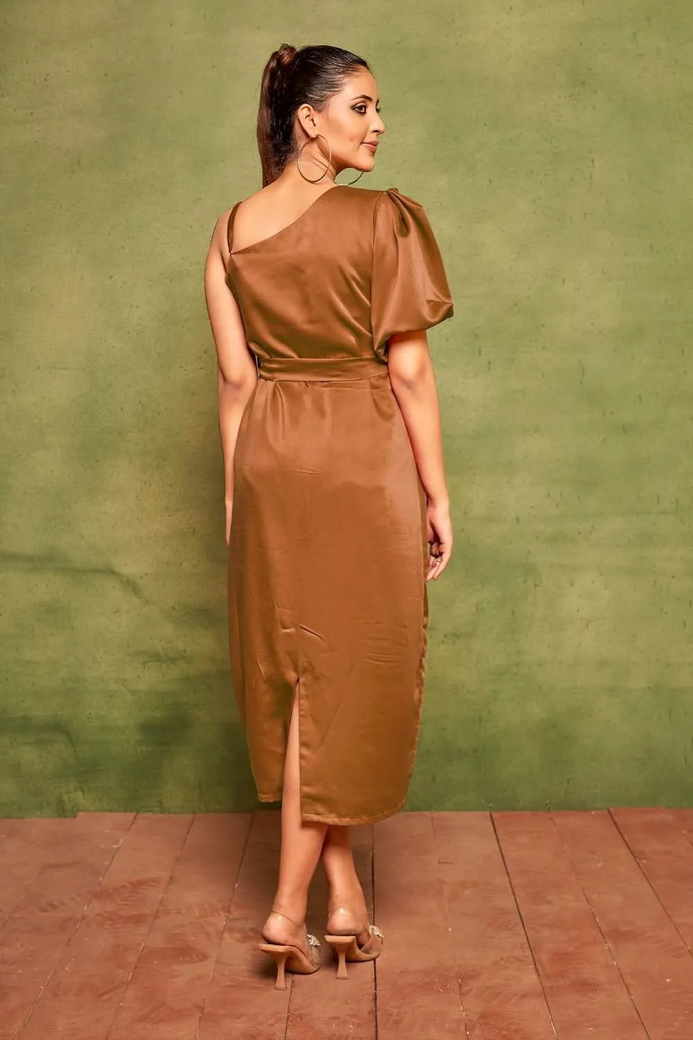 Elegant Velvet Satin One-Shoulder Midi Dress