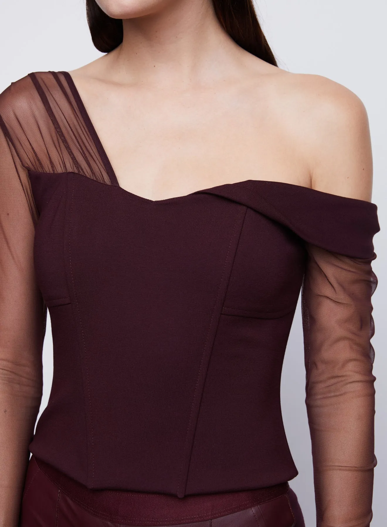 Faith Ponte Knit Bustier Top in Burgundy