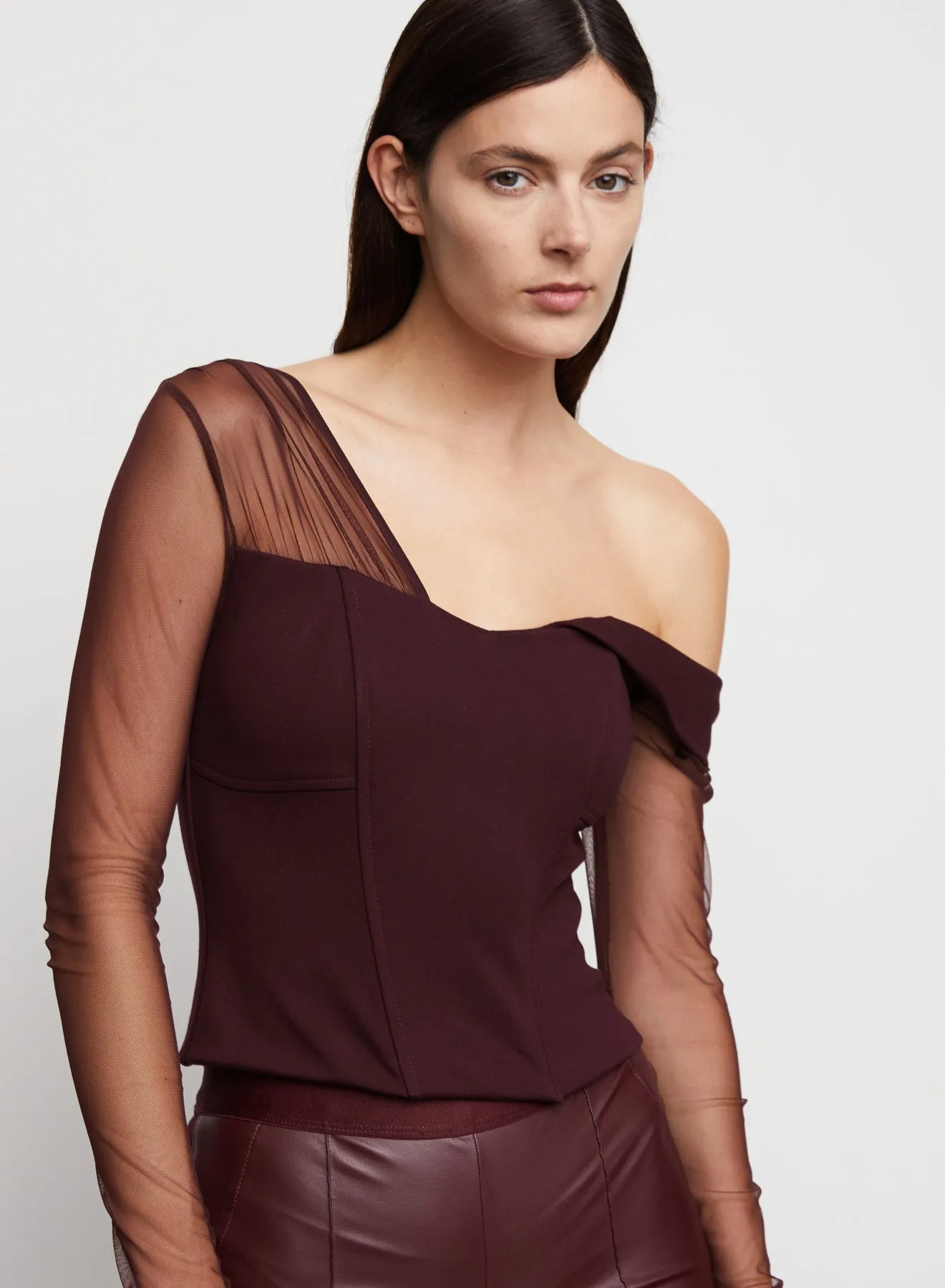 Faith Ponte Knit Bustier Top in Burgundy