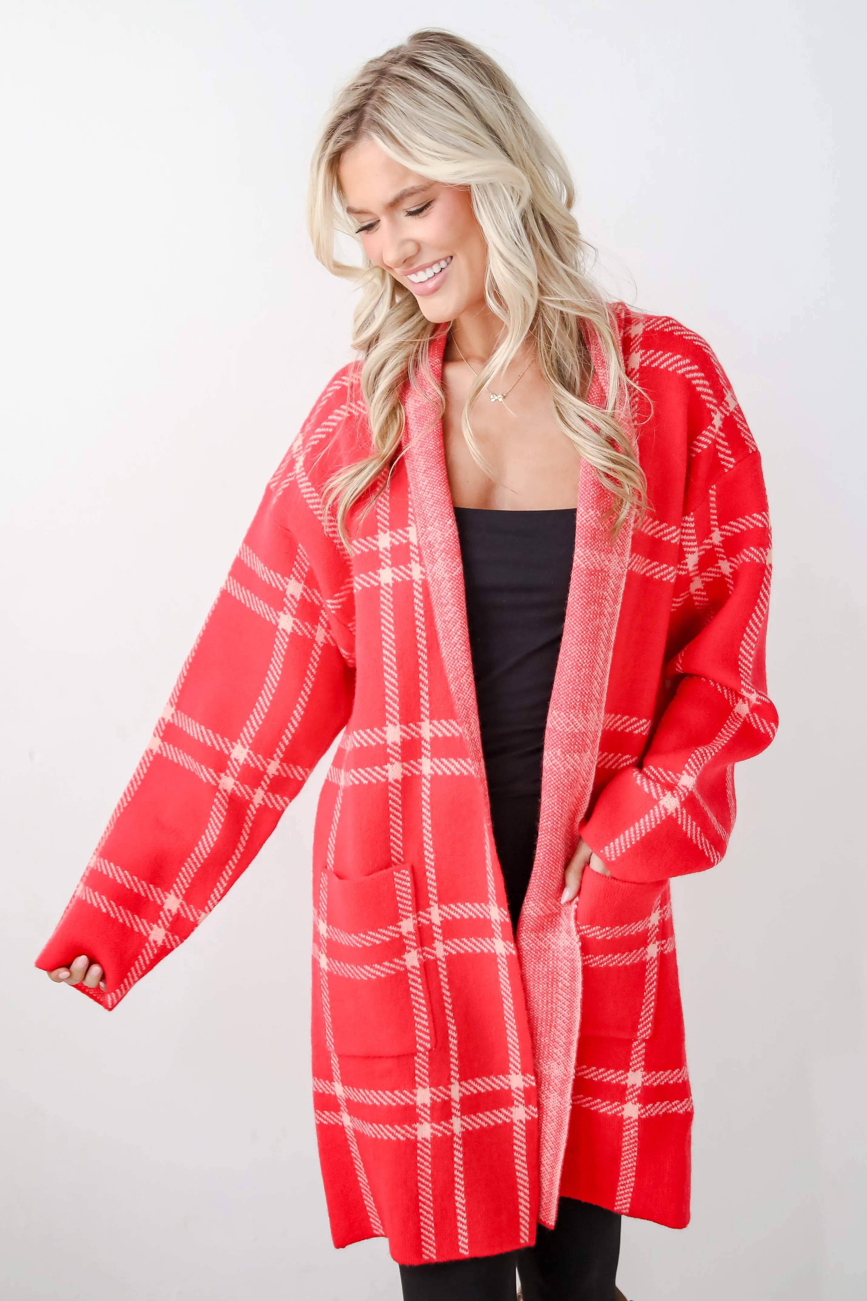 FINAL SALE - Beyond Cuddly Red Plaid Sweater Cardigan