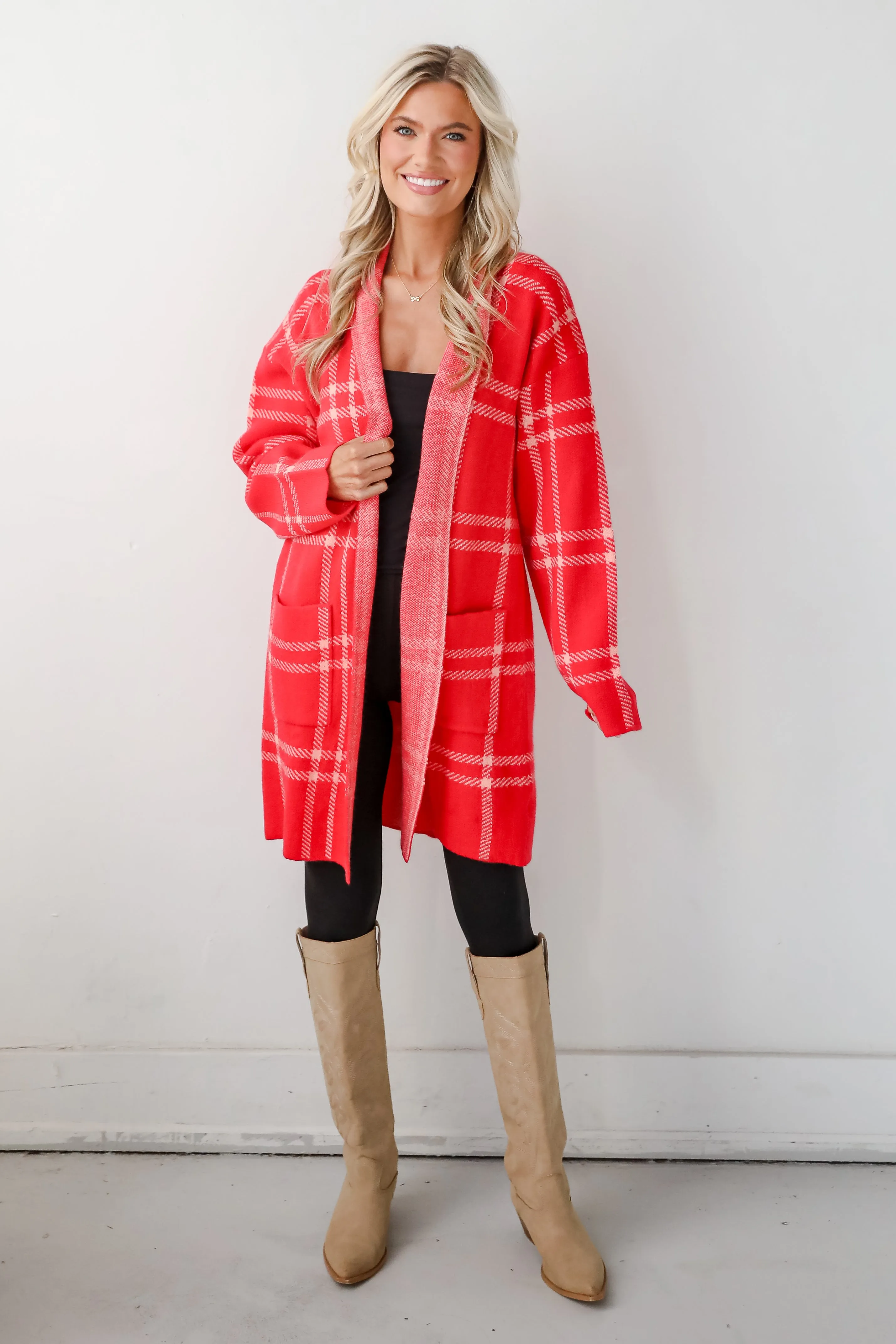 FINAL SALE - Beyond Cuddly Red Plaid Sweater Cardigan