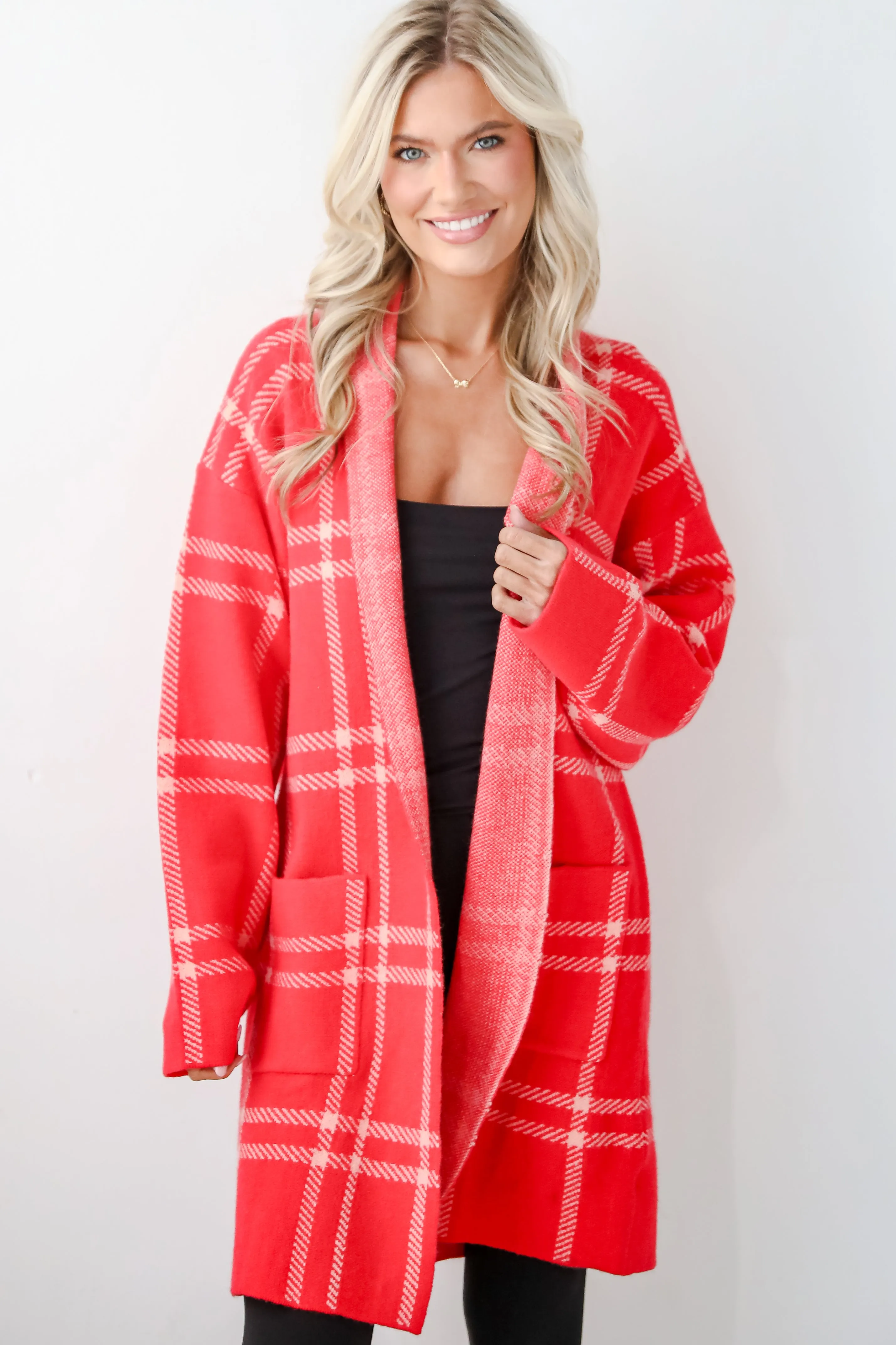 FINAL SALE - Beyond Cuddly Red Plaid Sweater Cardigan