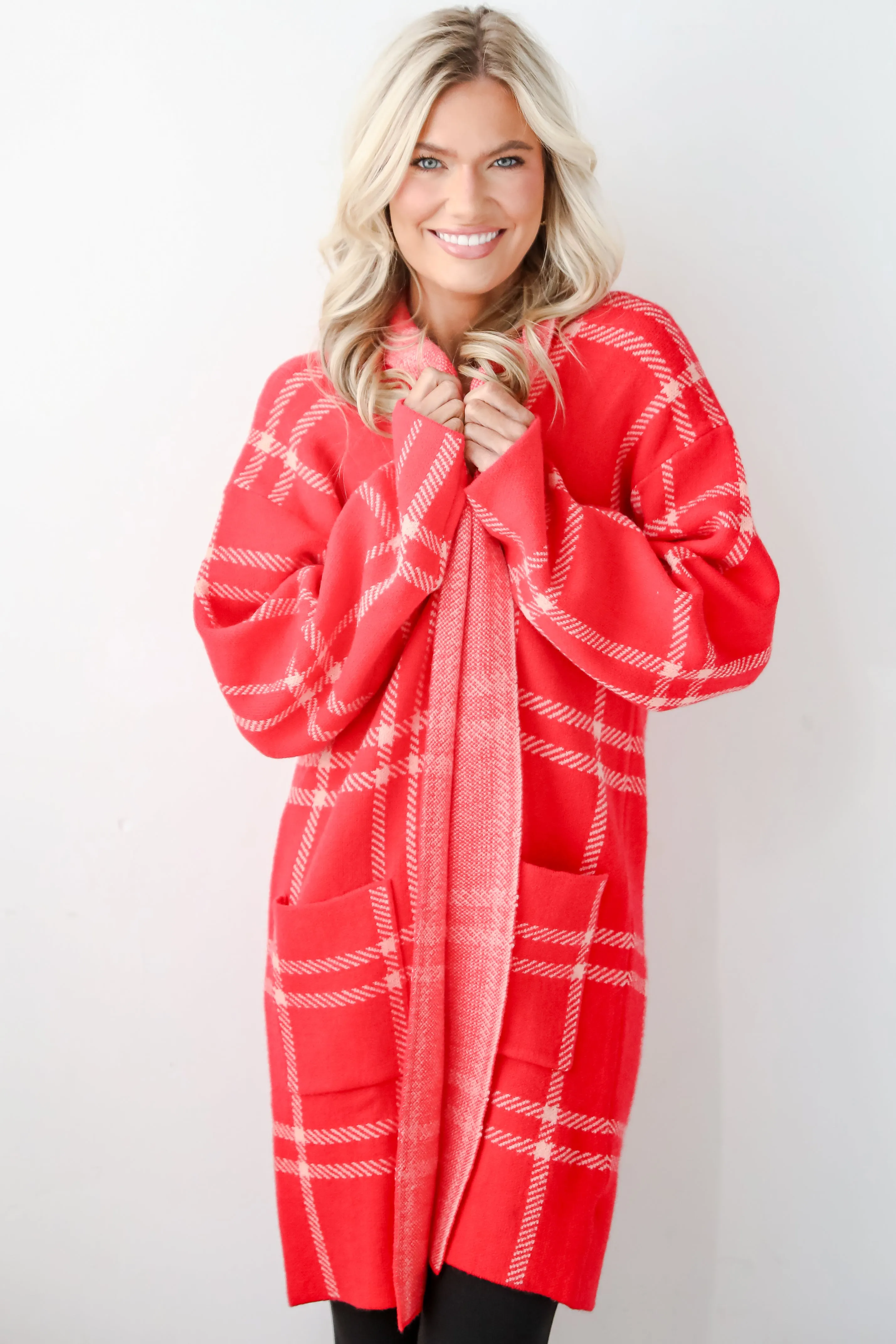 FINAL SALE - Beyond Cuddly Red Plaid Sweater Cardigan
