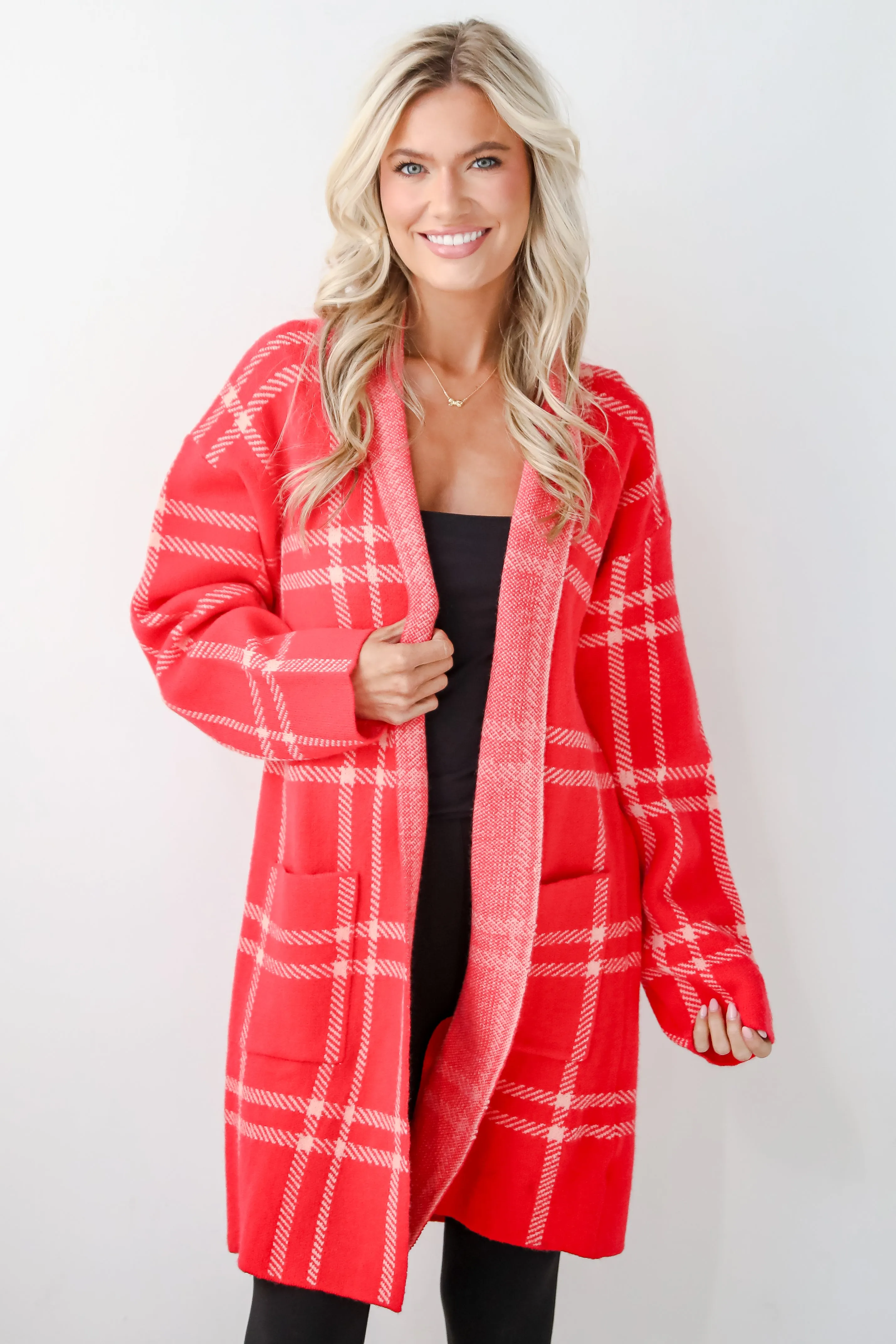 FINAL SALE - Beyond Cuddly Red Plaid Sweater Cardigan