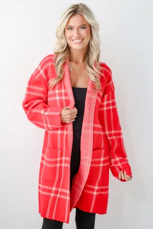 FINAL SALE - Beyond Cuddly Red Plaid Sweater Cardigan