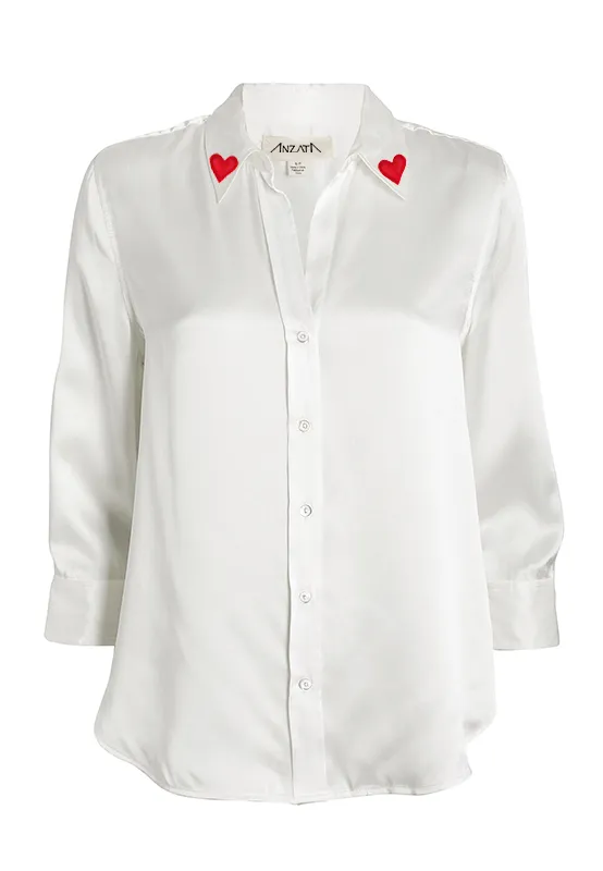 Heart on the Brain Satin Button-Down Blouse