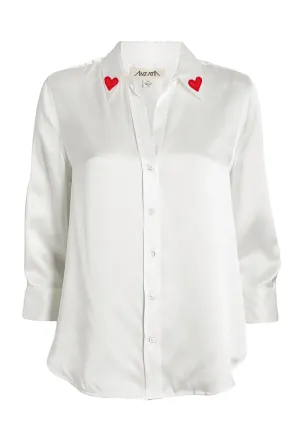 Heart on the Brain Satin Button-Down Blouse
