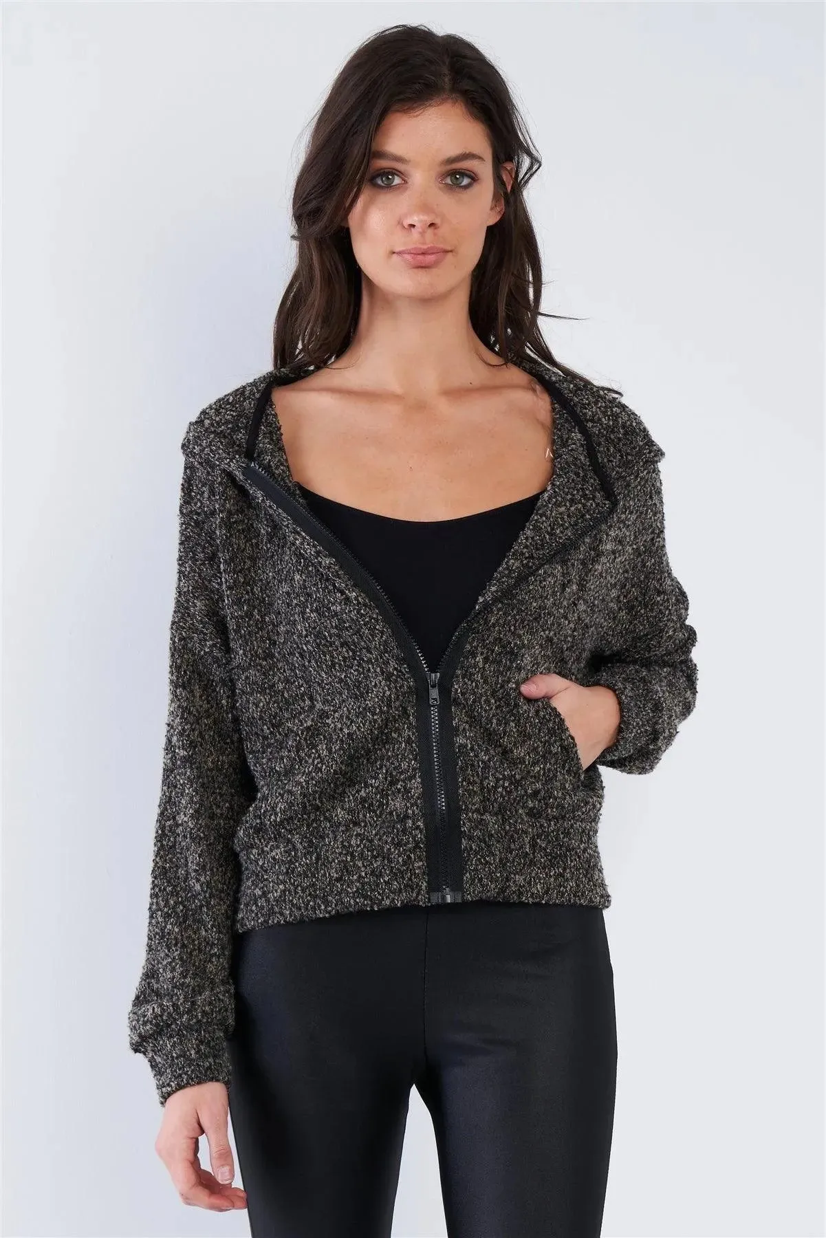 Heather Charcoal Grey Athletic Full Zip Hoodie Sweater  /1-2-1