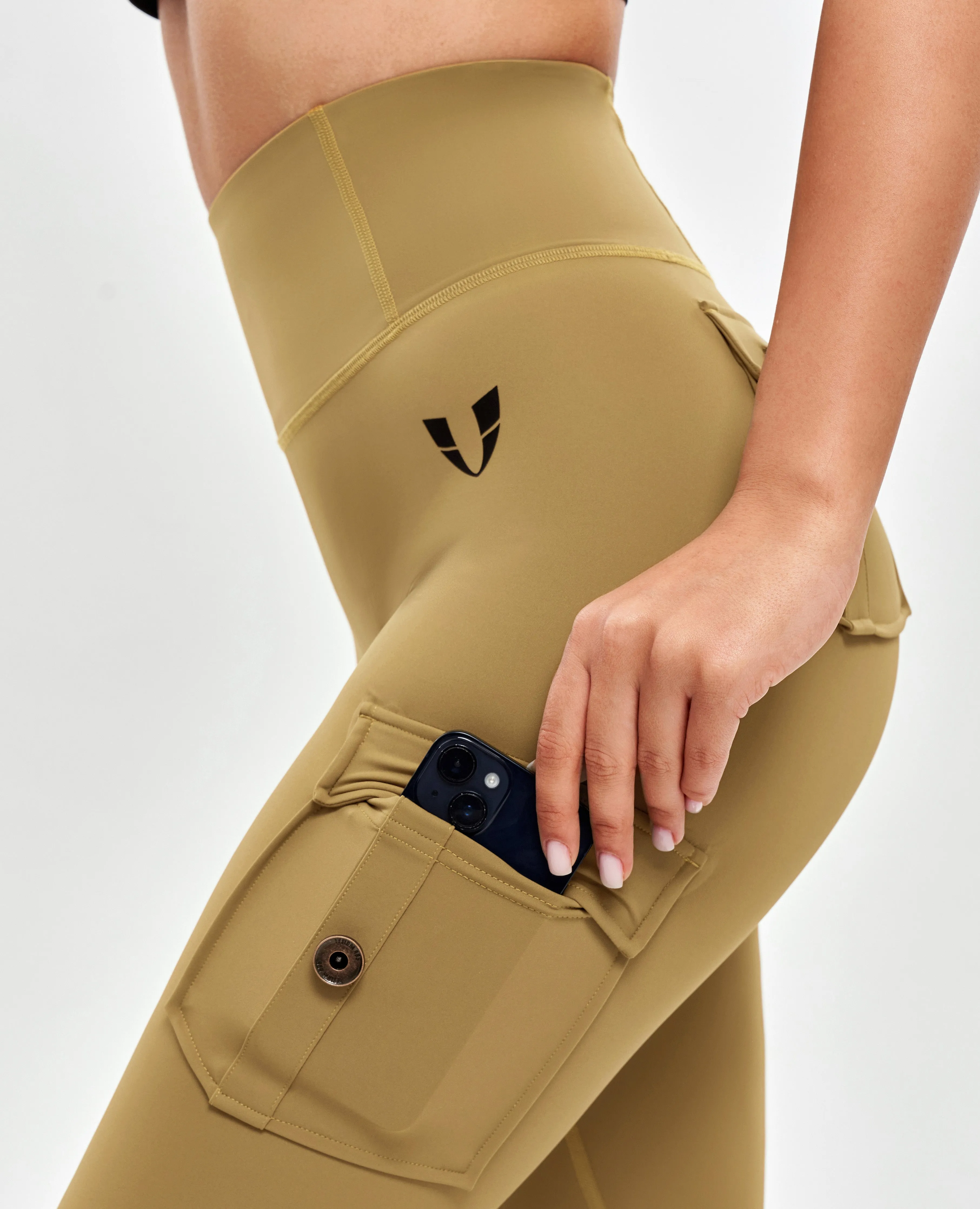 High Waisted Cargo Leggings - Deer Brown