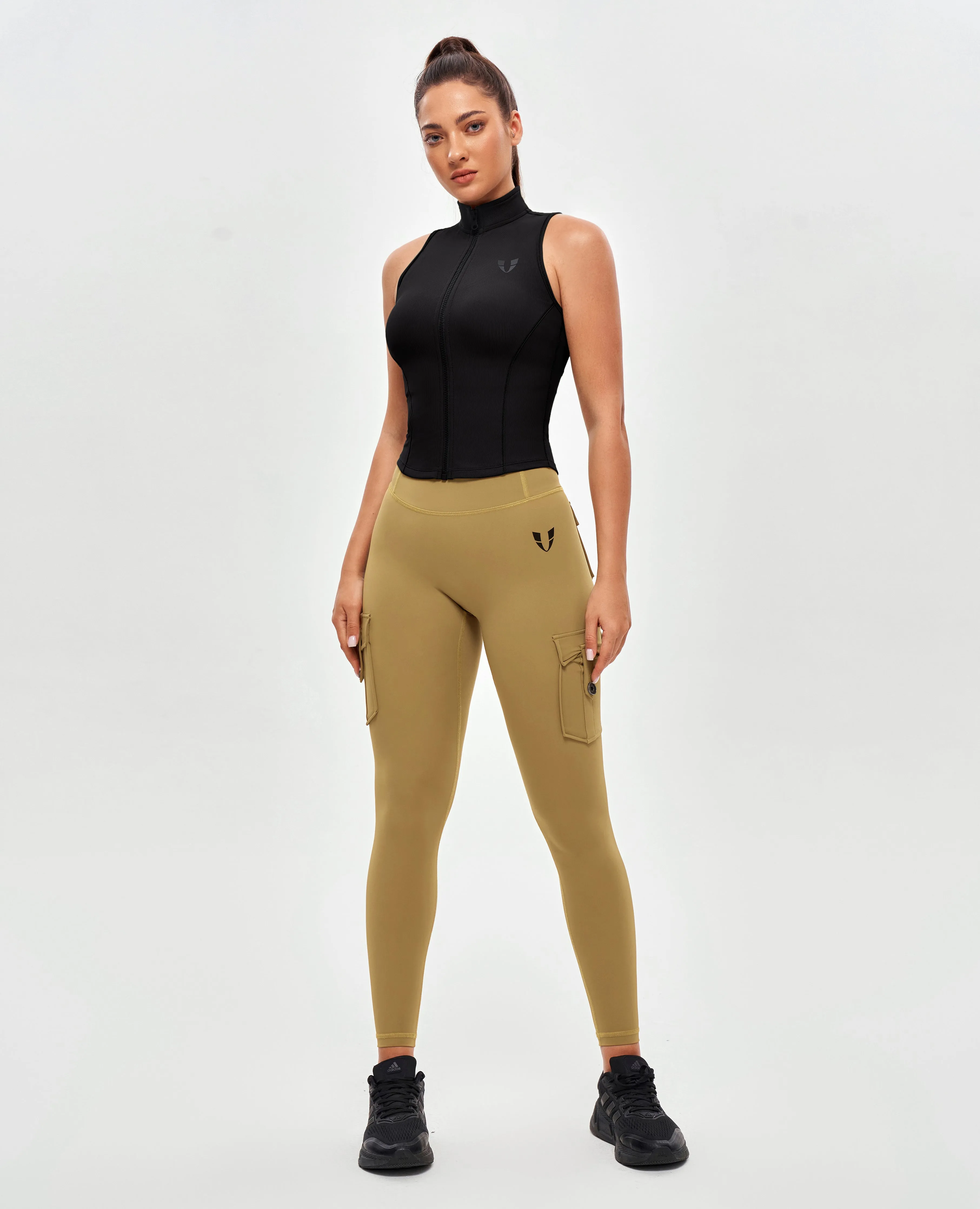 High Waisted Cargo Leggings - Deer Brown