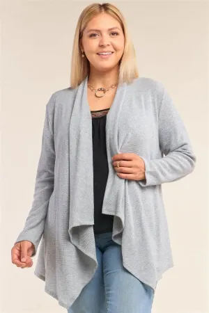 Junior Plus Size Knit Asymmetrical Pleated Collar Hem Cardigan /2-2-1-1