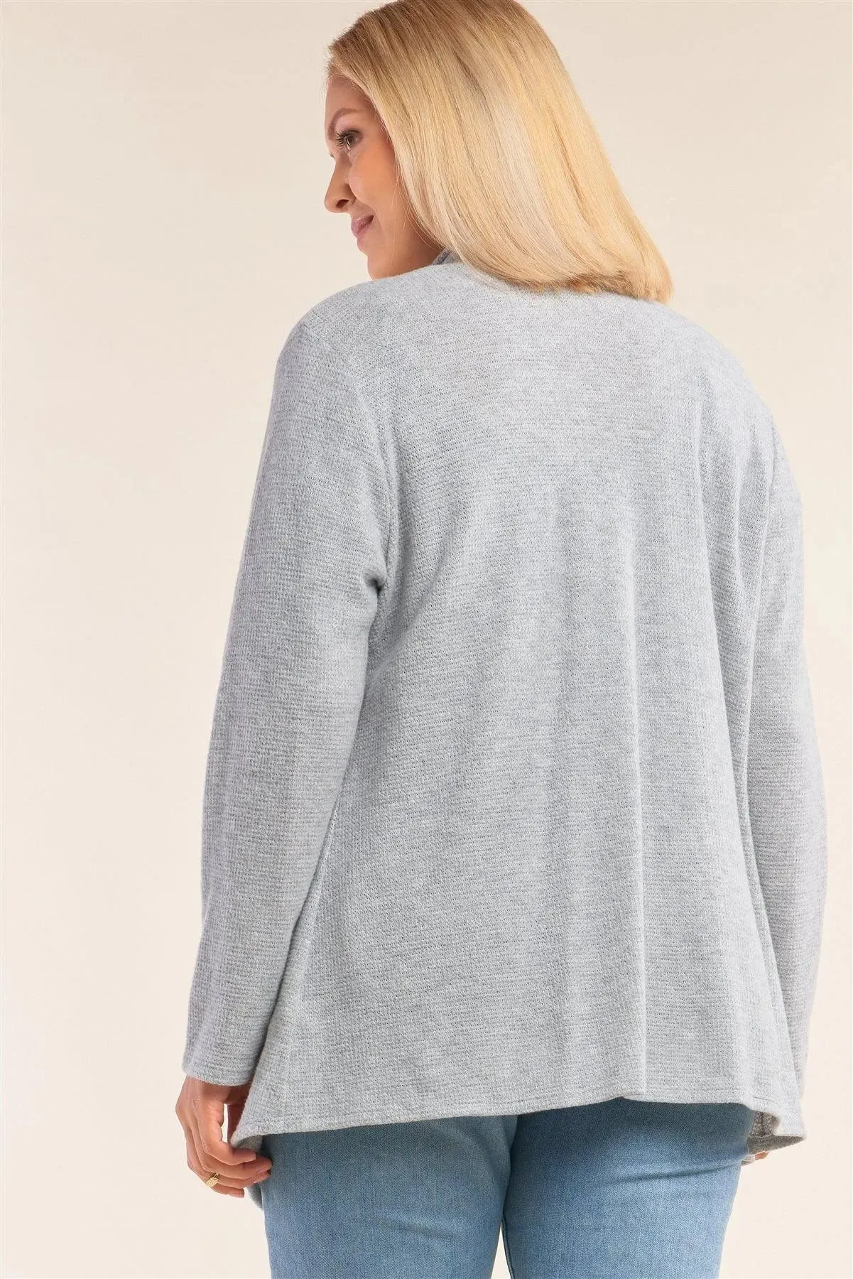 Junior Plus Size Knit Asymmetrical Pleated Collar Hem Cardigan /2-2-1-1