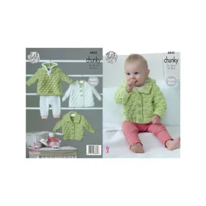 King Cole Baby Chunky Hoodie, Jacket and Matinee Coat Knitting Pattern 4845