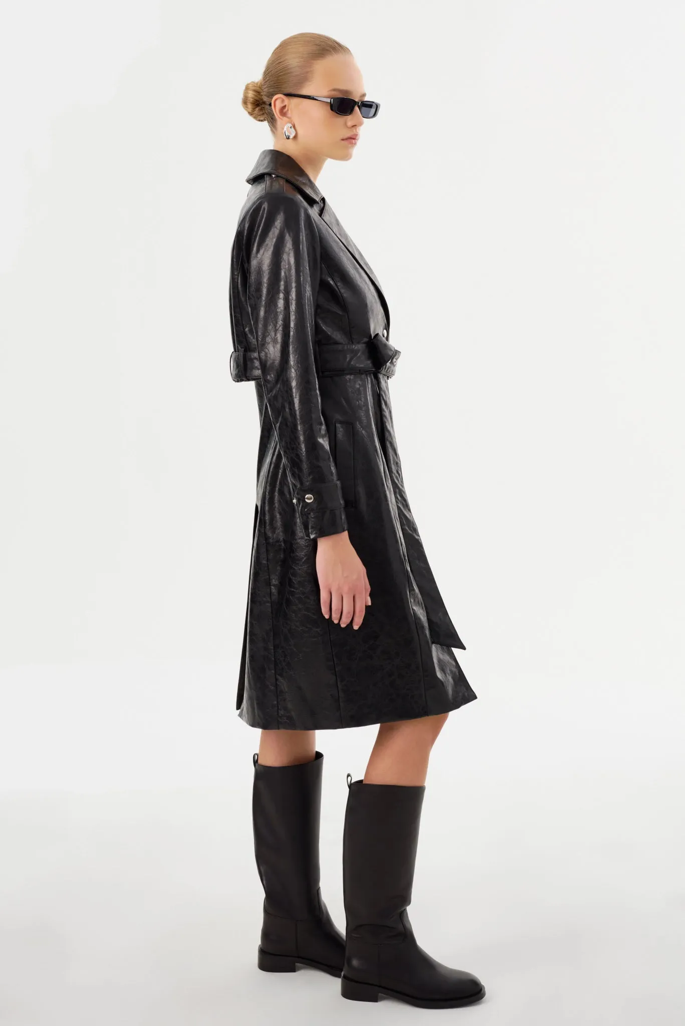 Larmarque Katija Faux Leather Trench Jacket in Black