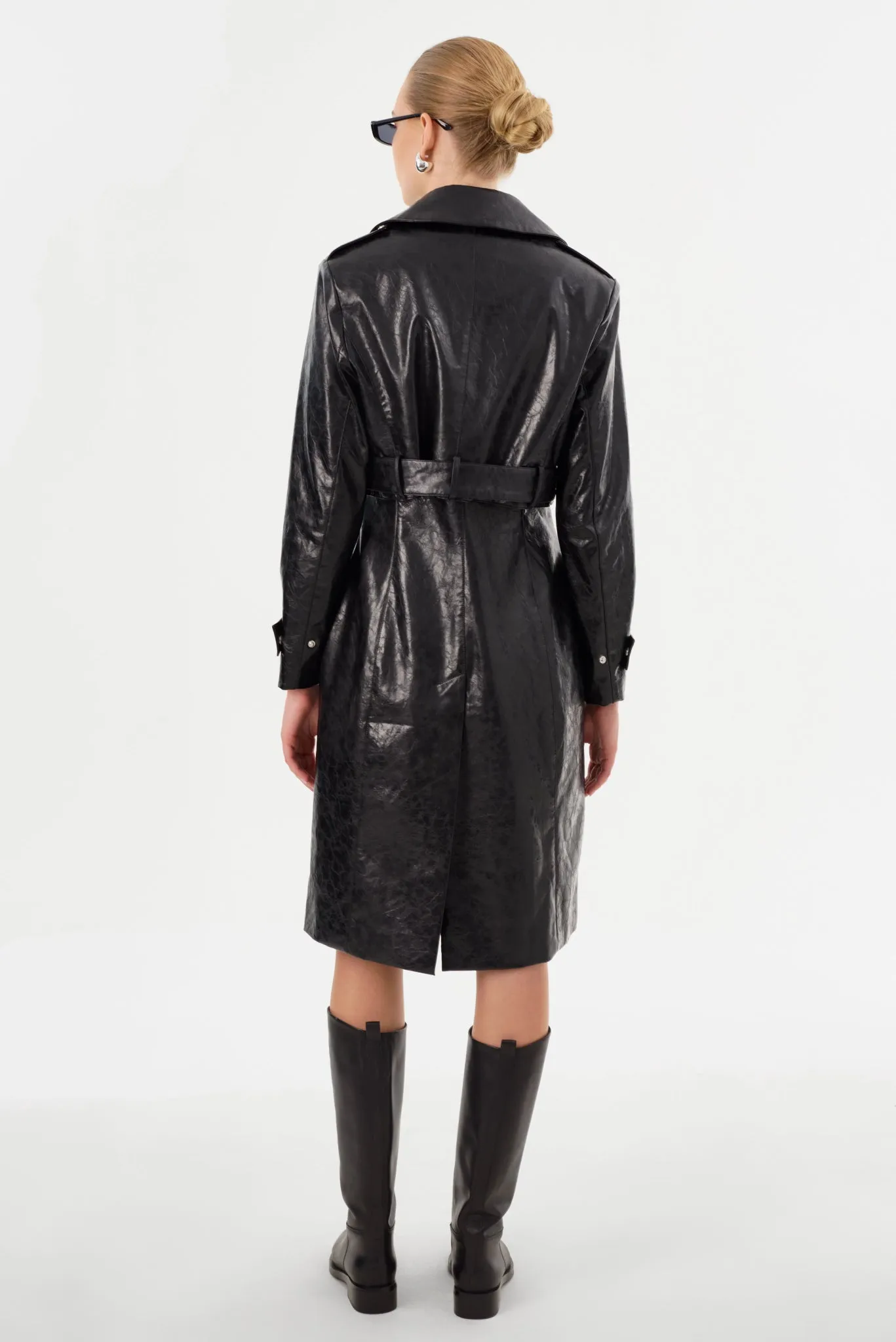 Larmarque Katija Faux Leather Trench Jacket in Black