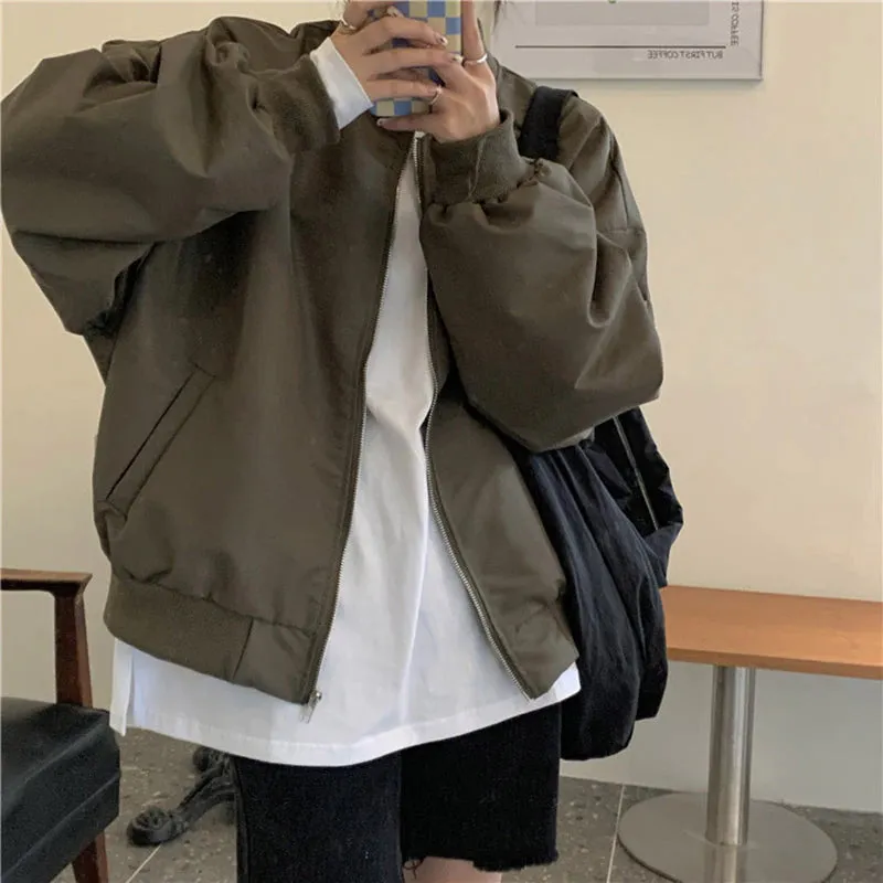 Loose Casual Bomber Coat Jacket