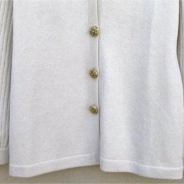 Marie Aubes Vintage V Neck Knit Gold Button Shoulder Pad Long Sleeve Cardigan