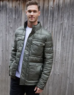 Men's Khaki Funnel Neck Utility Puffer Jacket