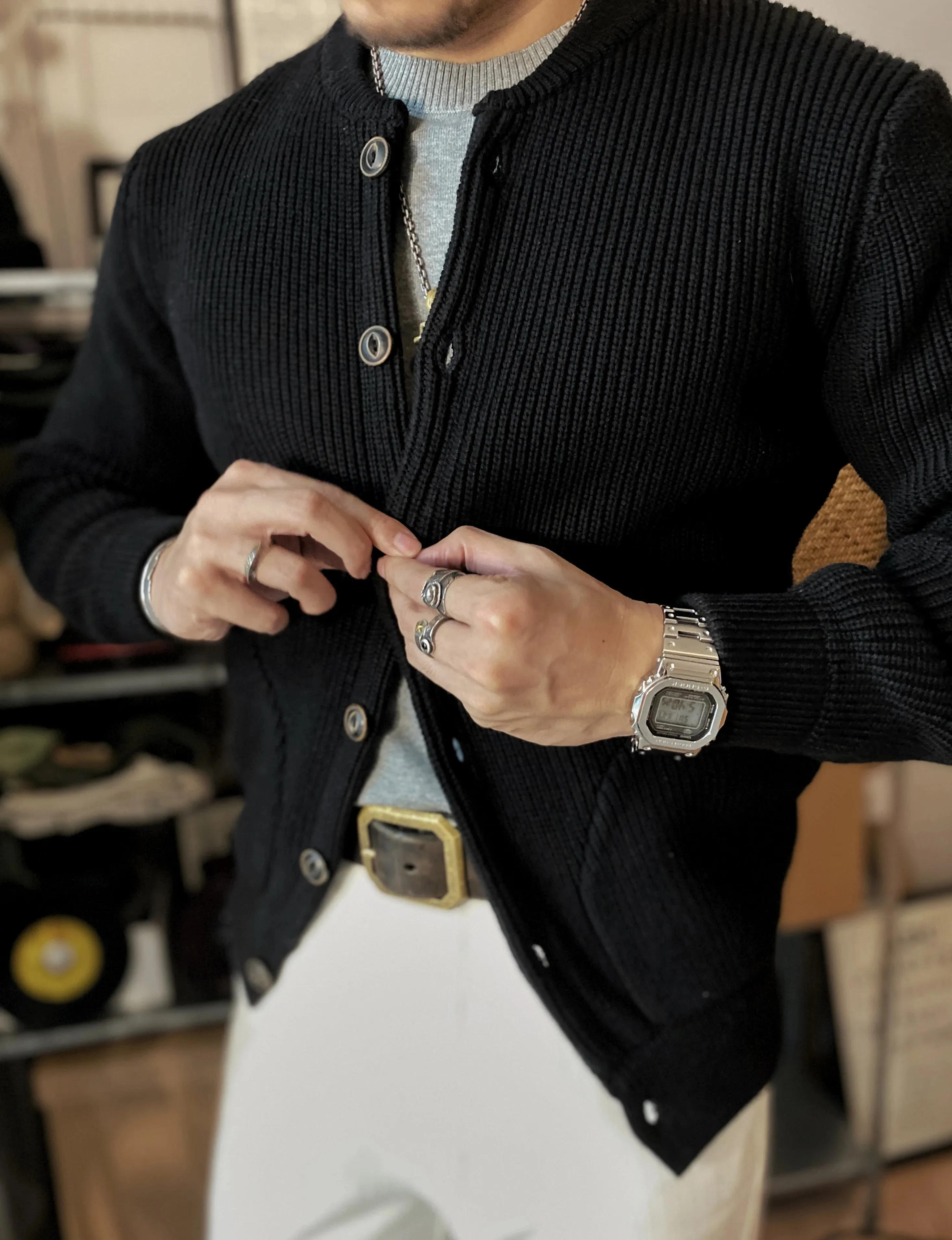 Men's Knit Cardigan Thick Cotton Heavy Sweater - Casual Vintage Style