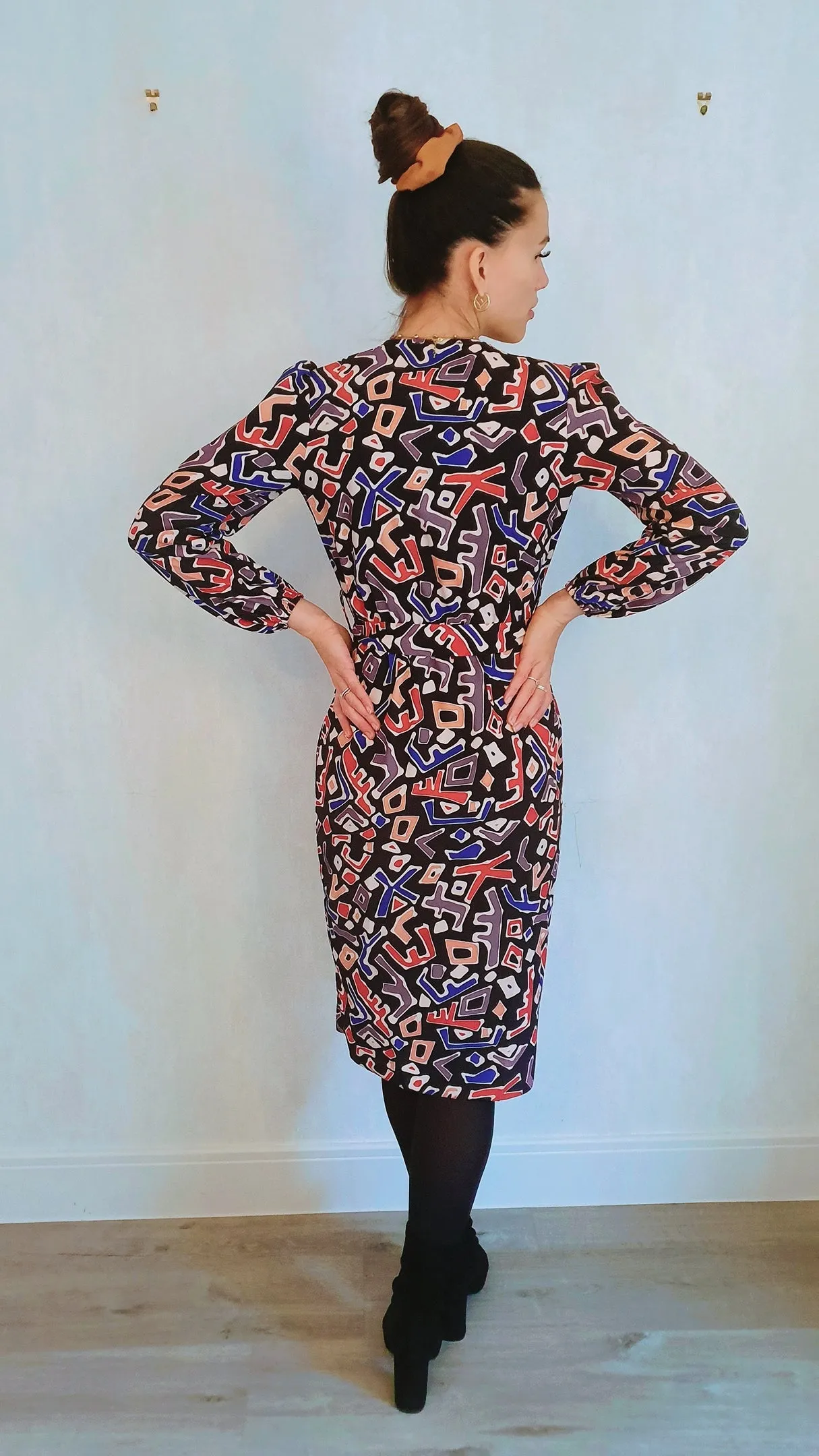 Mykonos Midi Long Sleeve Wrap Style Dress In Abstract Print