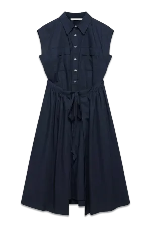 Navy Cotton Wrap Midi Shirt Dress