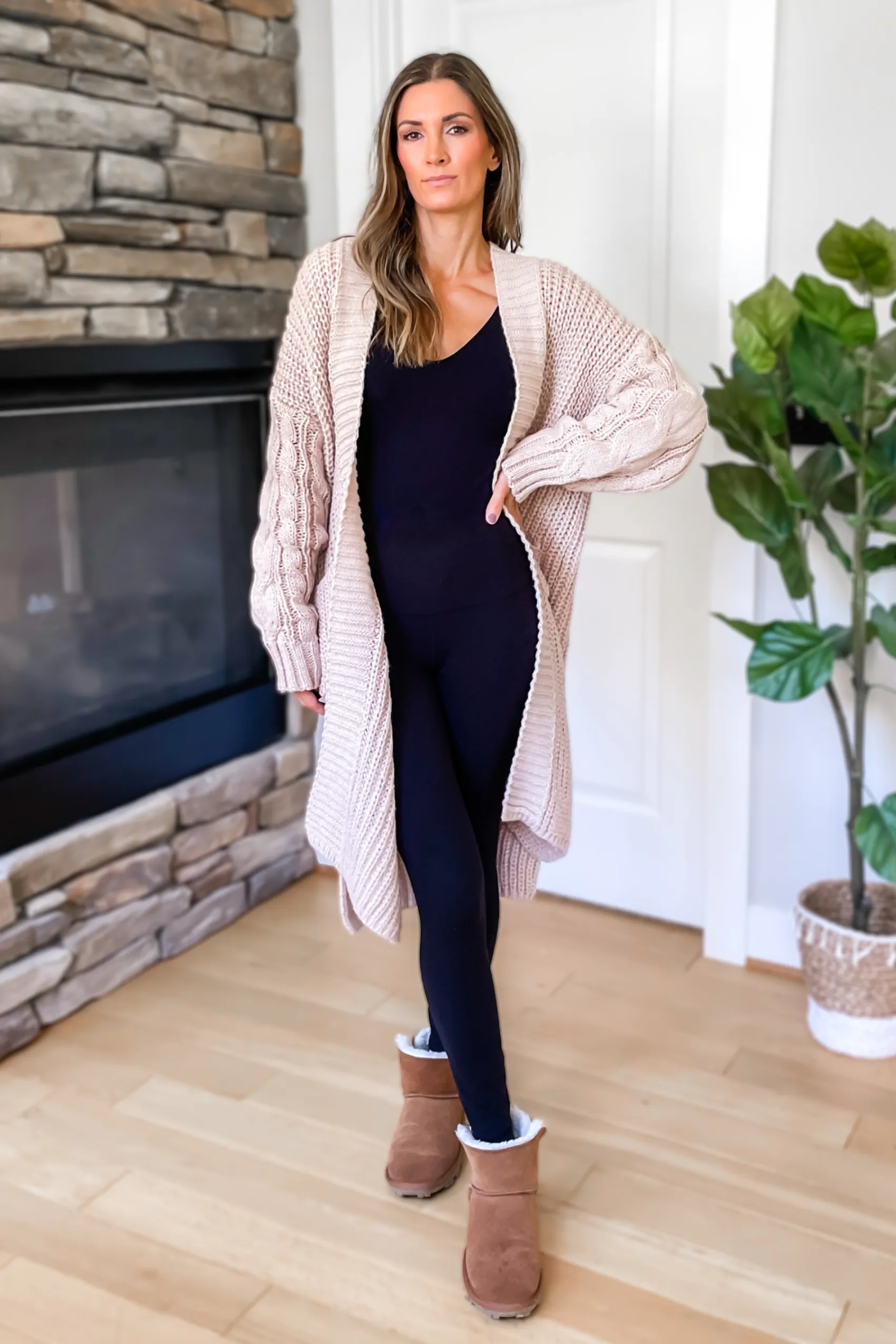 Nightingale Chunky Knit Pocketed Long Cardigan - Oatmeal - SALE
