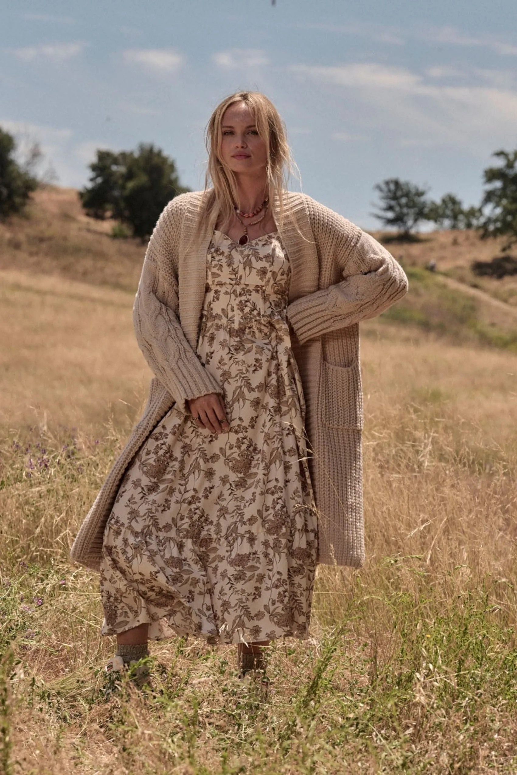 Nightingale Chunky Knit Pocketed Long Cardigan - Oatmeal - SALE
