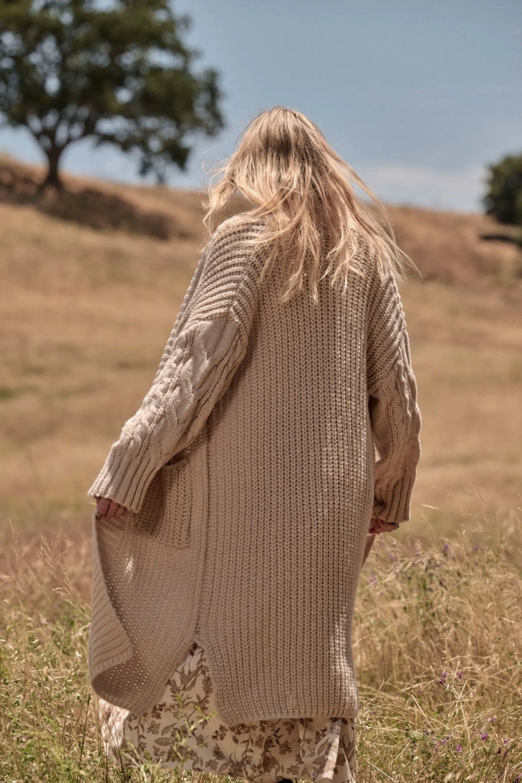 Nightingale Chunky Knit Pocketed Long Cardigan - Oatmeal - SALE