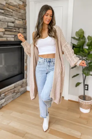 Nightingale Chunky Knit Pocketed Long Cardigan - Oatmeal - SALE