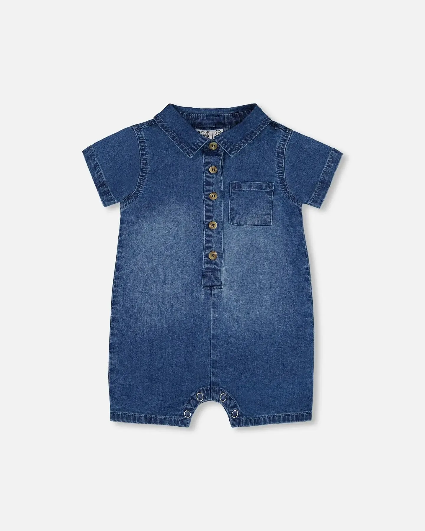 One-Piece Denim Romper Dark Denim Blue