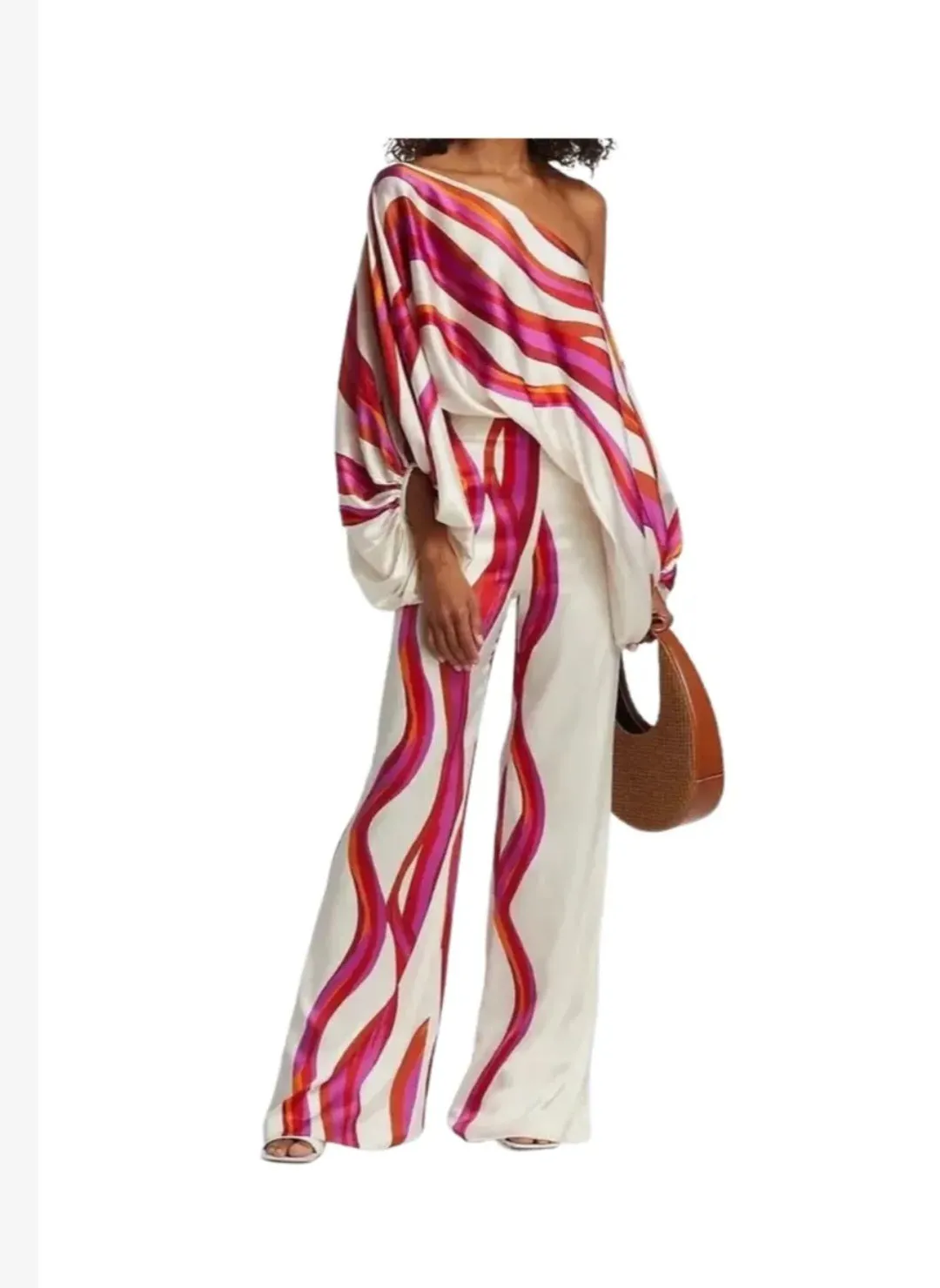 Oversized Graphic Scoop Neck Satin Top