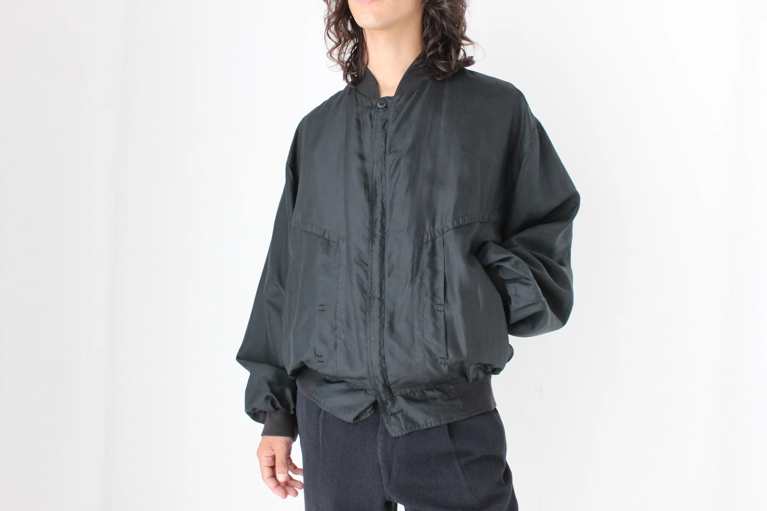 Perfect 80s Pure Silk Minimal Black Classic Bomber